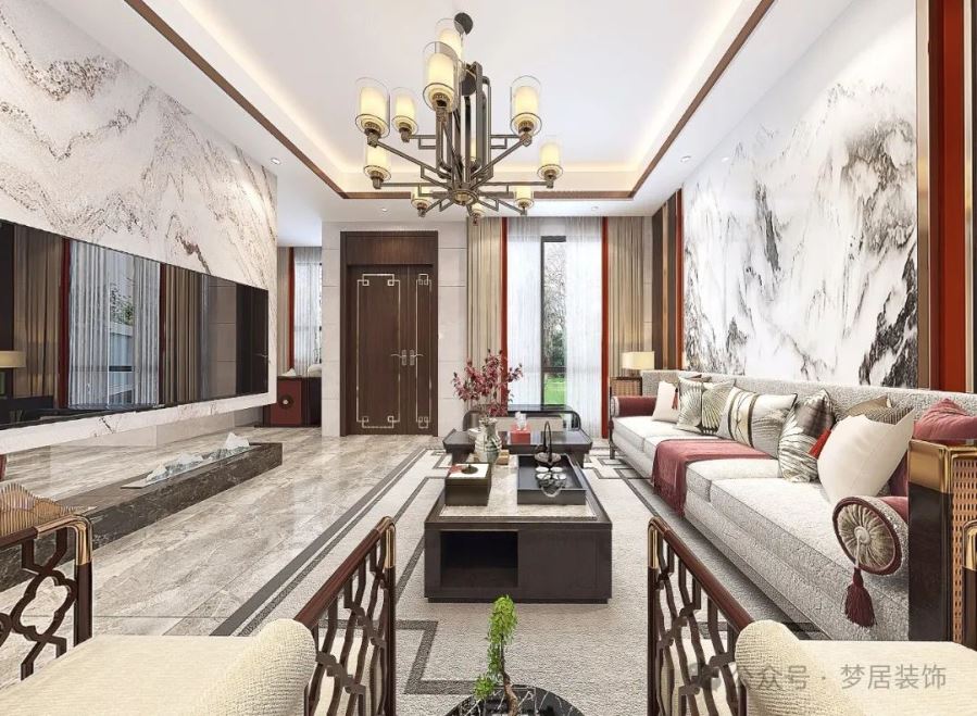 夢居&裝修設(shè)計 | 357㎡現(xiàn)代中式別墅裝修，儒雅東方一抹紅。